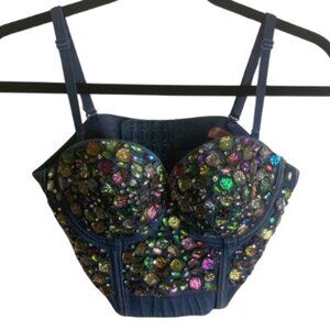 Jean Bedazzled Strap Bustier (M)